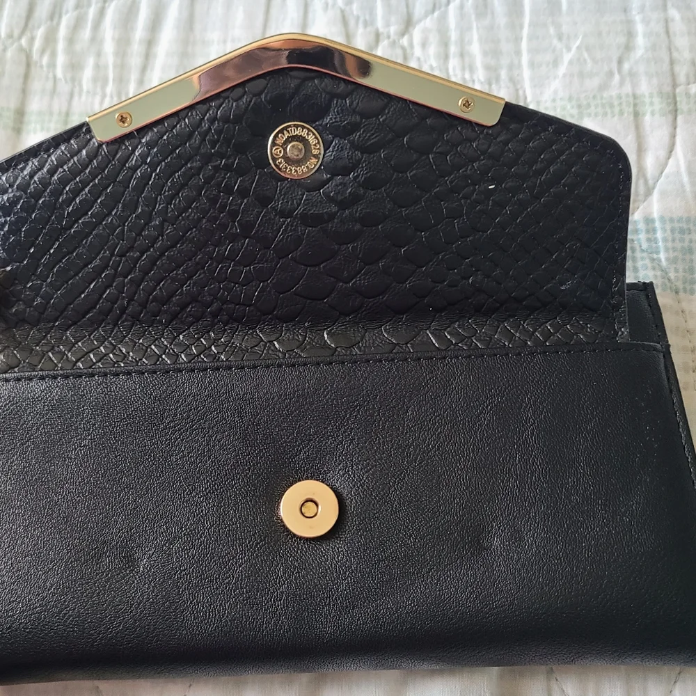 Art deco gold trimmed envelope black clutch organizer wallet